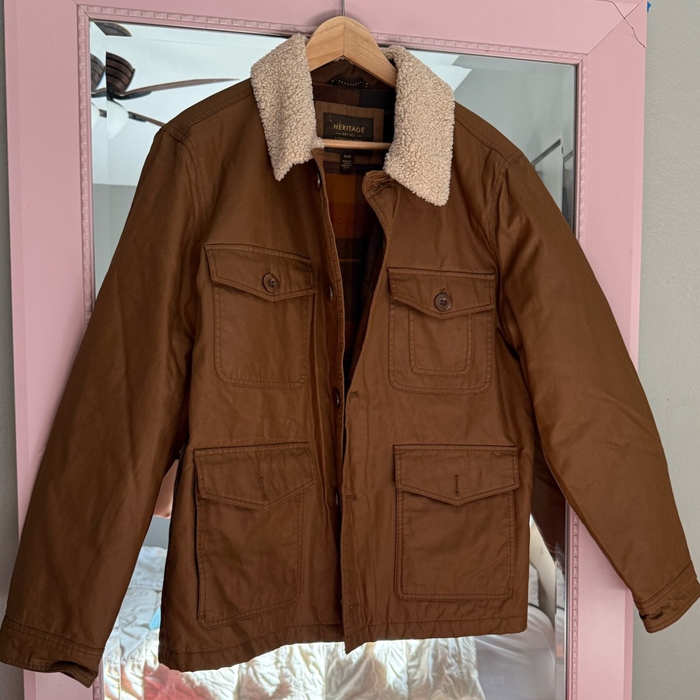 London Fog Coated Canvas Field Jacket with Sherpa Collar
